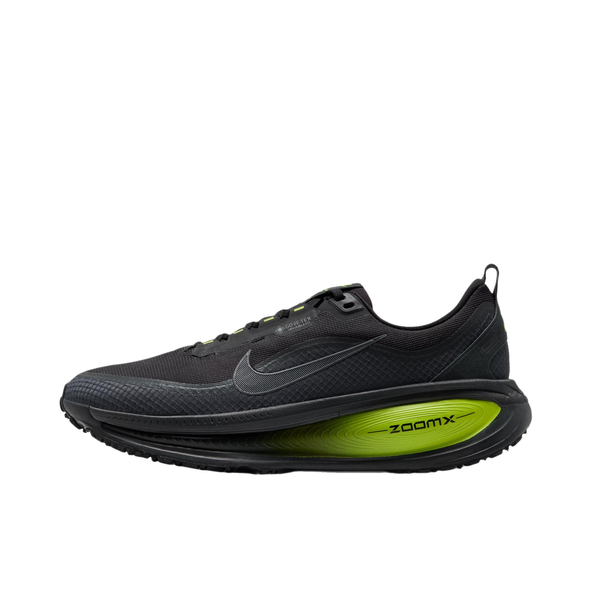 推荐商品：Nike Vomero 18 跑鞋 减震防滑低帮厚底训练轻便短跑贴合防水 煤黑色/黑色/亮眼柠檬黄