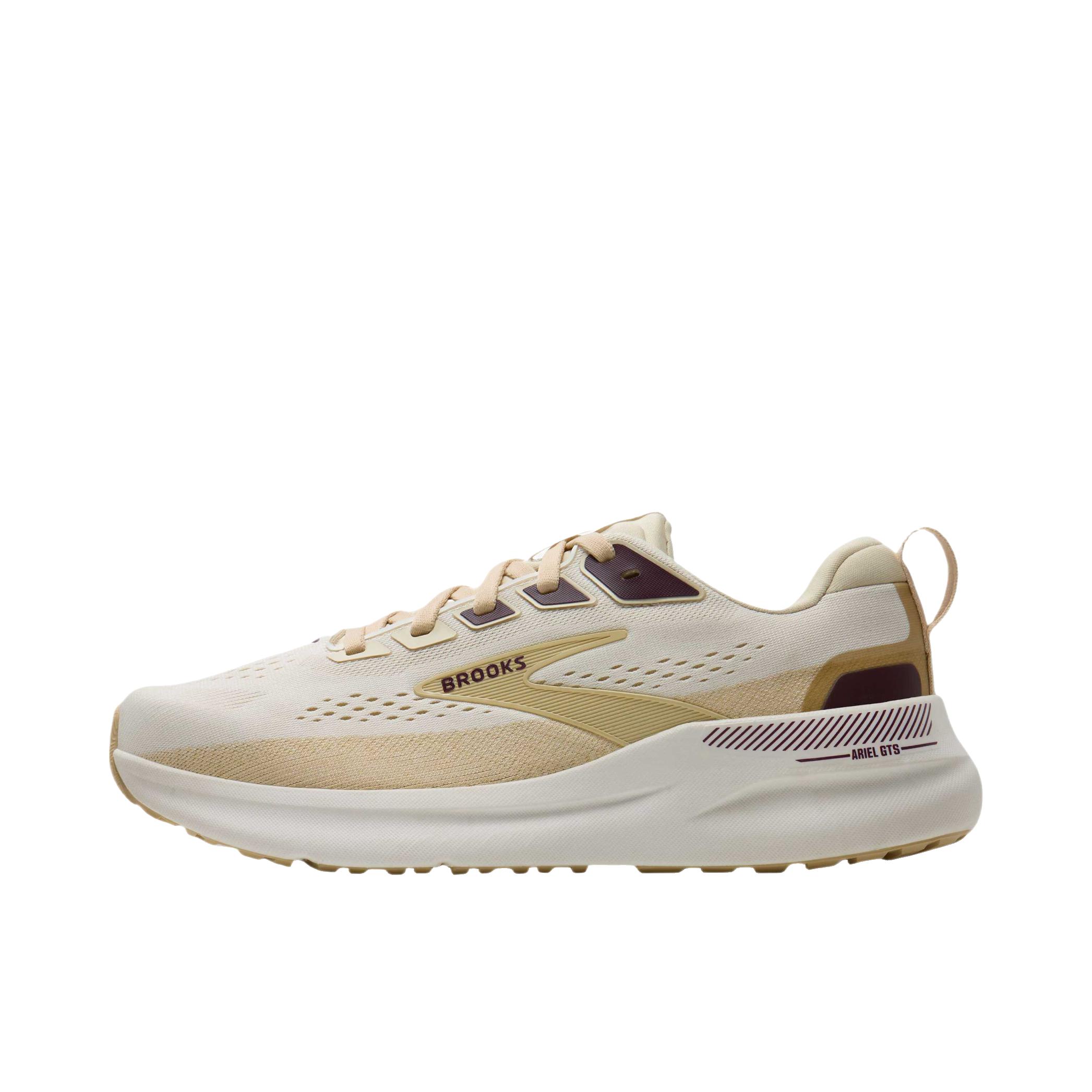推荐商品：Brooks/布鲁克斯 Ariel GTS 26 跑鞋 圆头系带支撑低帮 椰子/沙子/强效紫色 