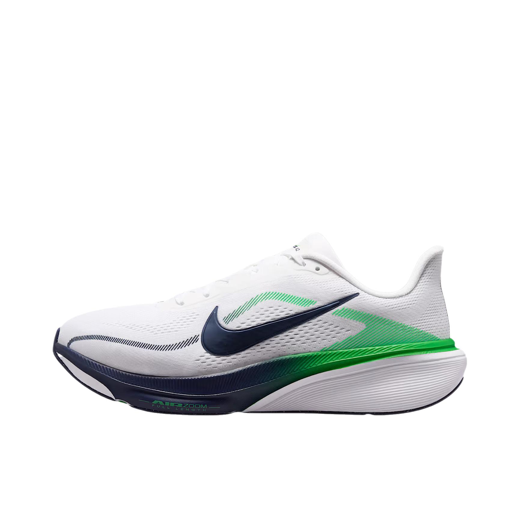 推荐商品：Nike Pegasus 飞马 42 跑鞋 缓震回弹舒适 白色/绿色火花/午夜蓝