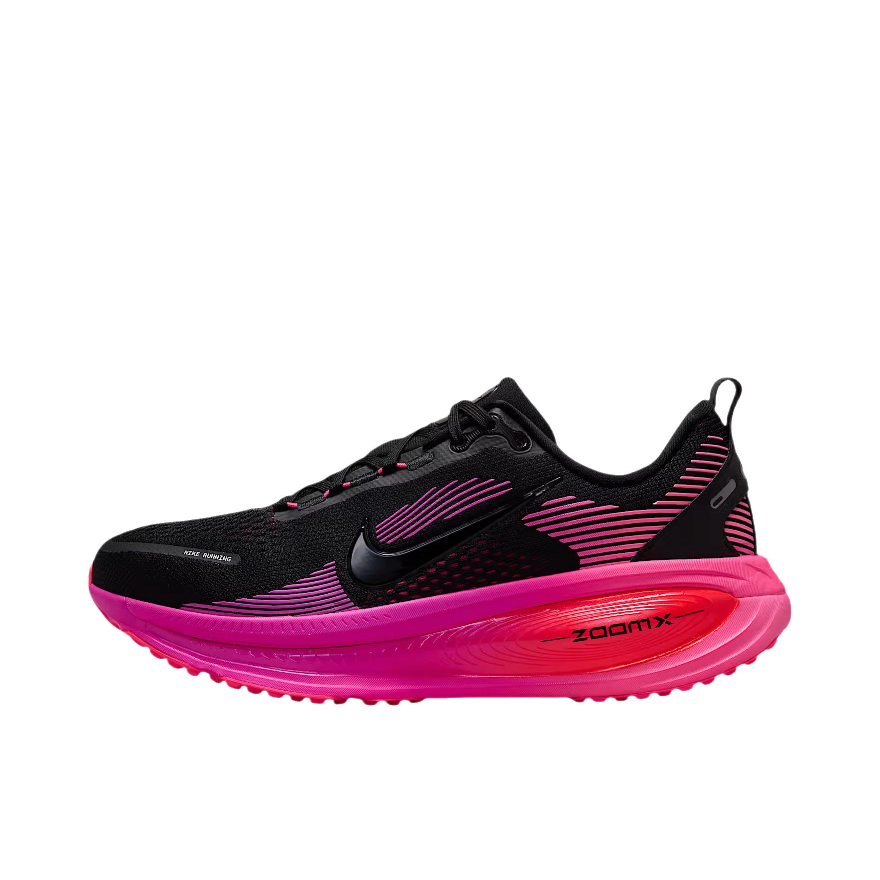 推荐商品：Nike Vomero 18 跑鞋 减震防滑低帮厚底训练轻便短跑贴合防水 黑色/亮粉色/激光深红色/黑色