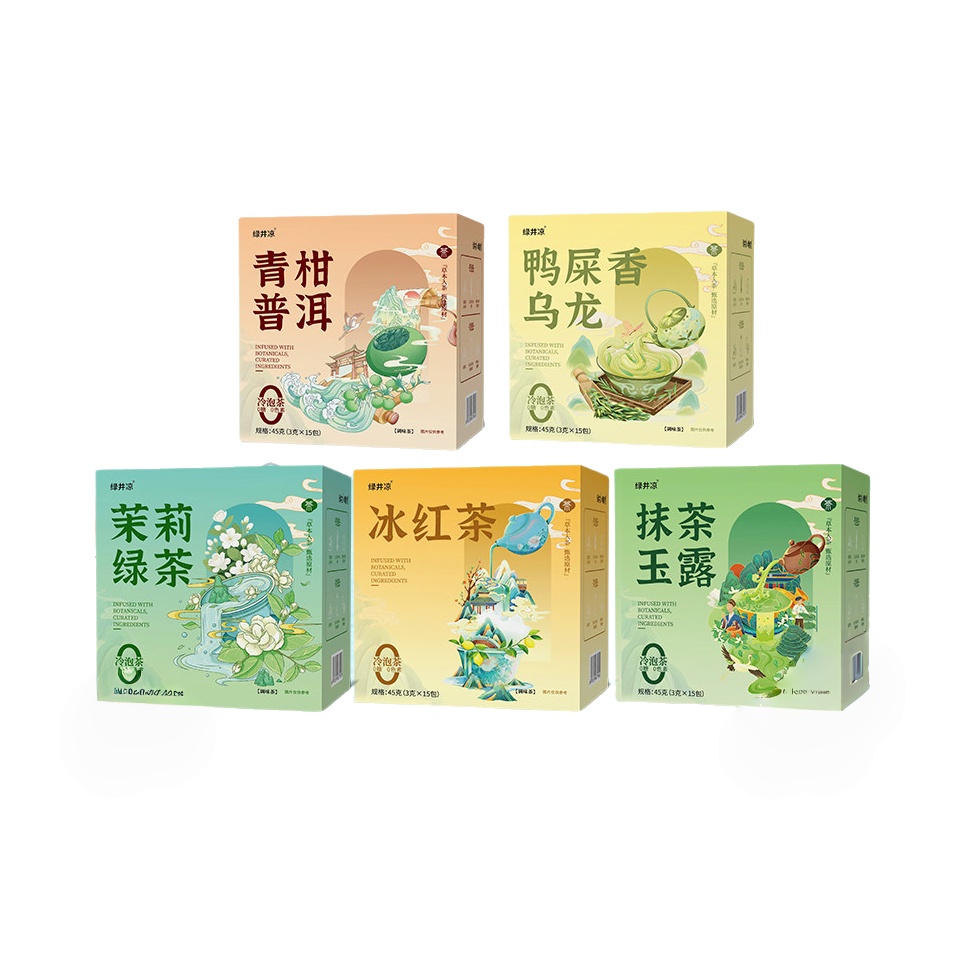推荐商品：绿井凉 青柑普洱+鸭屎香乌龙+茉莉绿茶+冰红茶+抹茶玉露 组合装