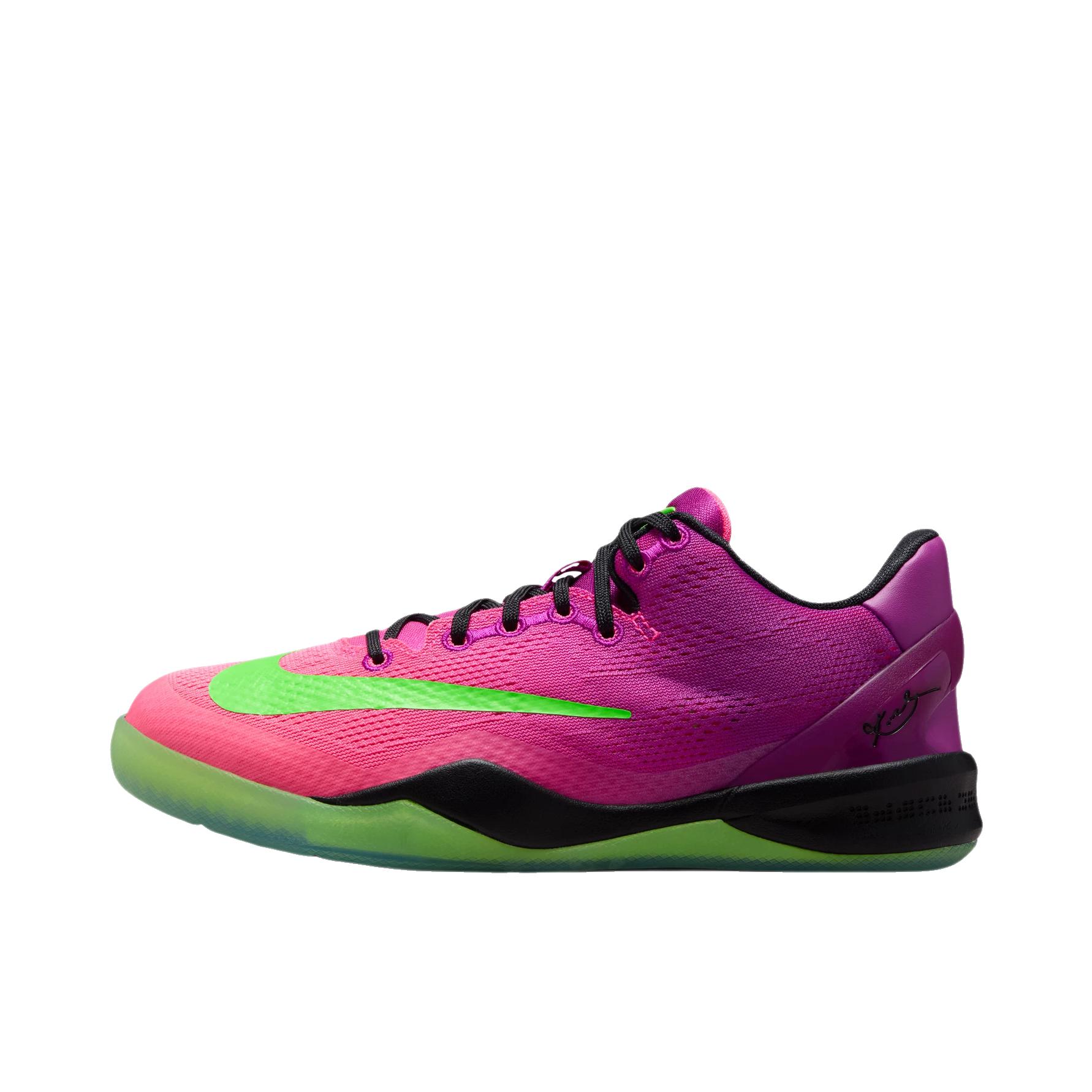 推荐商品：Nike Kobe 8 篮球鞋 抗扭实战训练防滑耐磨舒适百搭低帮 大童/紫红色/电子绿/闪粉色