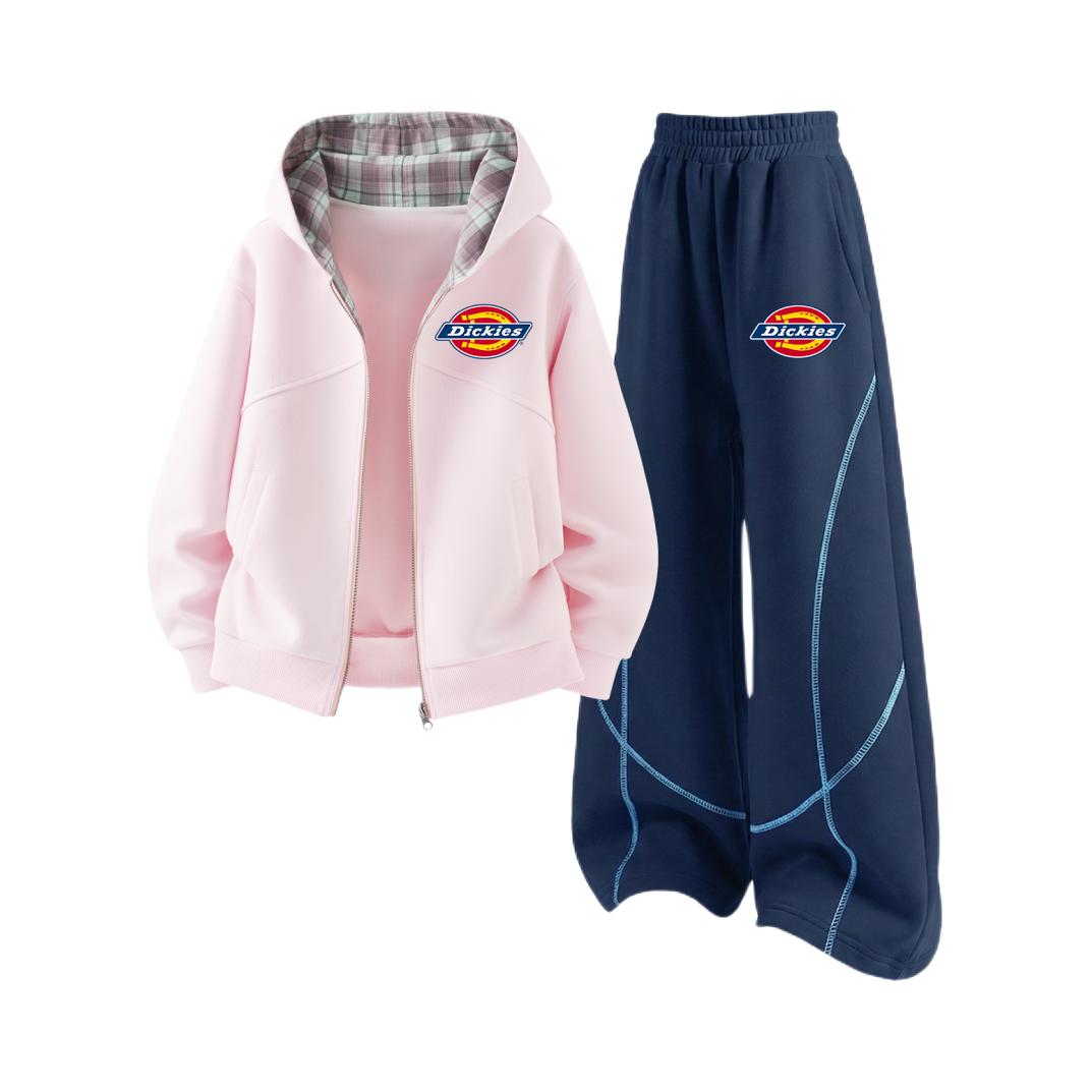 推荐商品：Dickies/帝客童装 透气耐磨保暖运动套装 女中大童 YJP2602281131 落樱粉上装+藏青下装