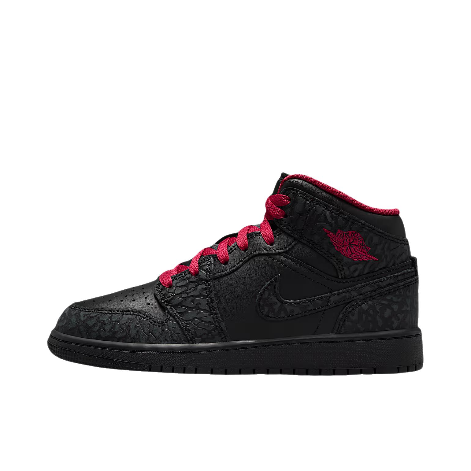 推荐商品：Air Jordan 1 板鞋 运动休闲鞋 复古潮流支撑合成革 中帮/GS款/黑色/坚韧红色