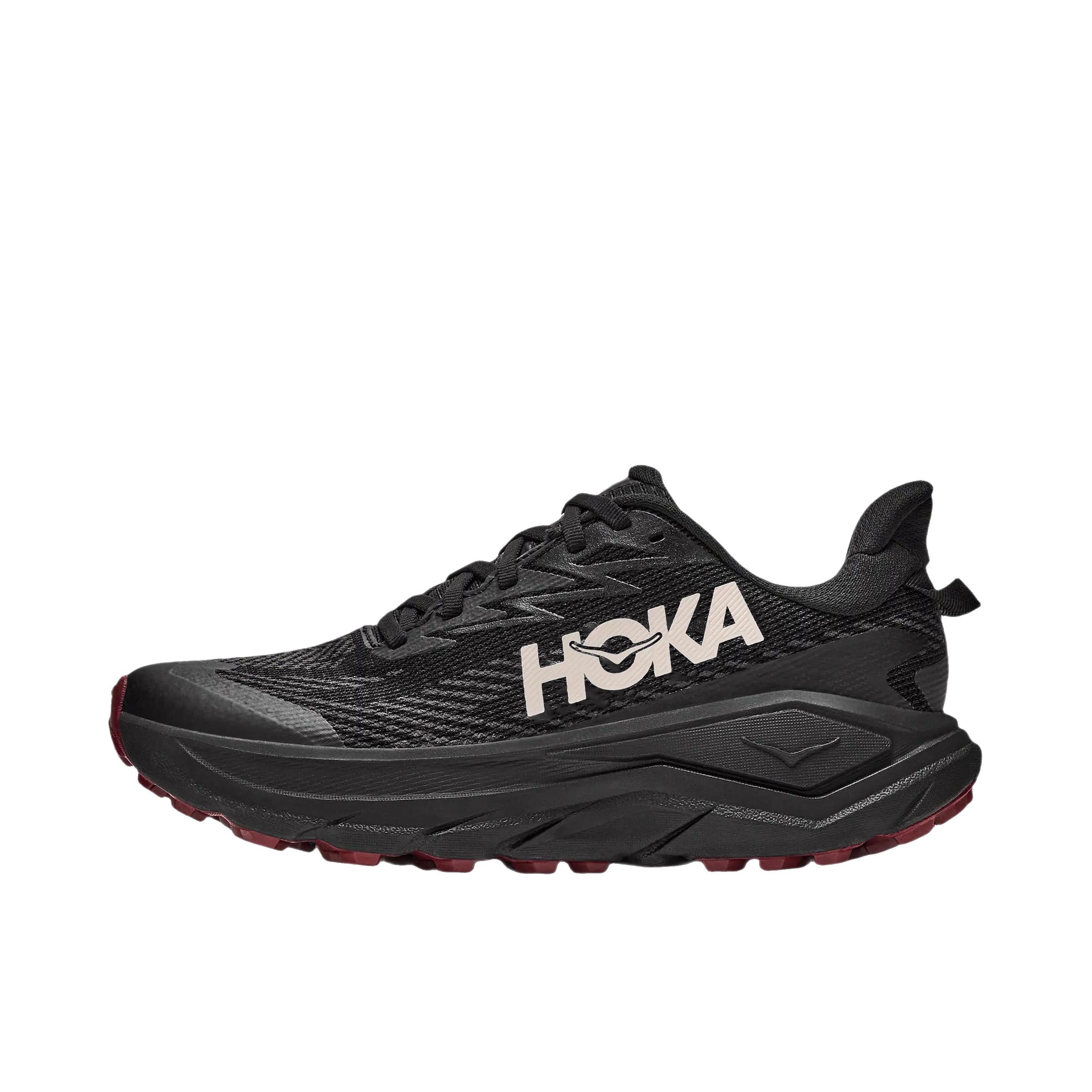推荐商品：HOKA ONE ONE CHALLENGER 8 GTX 跑鞋 防水徒步系带抓地 黑色/酒红色