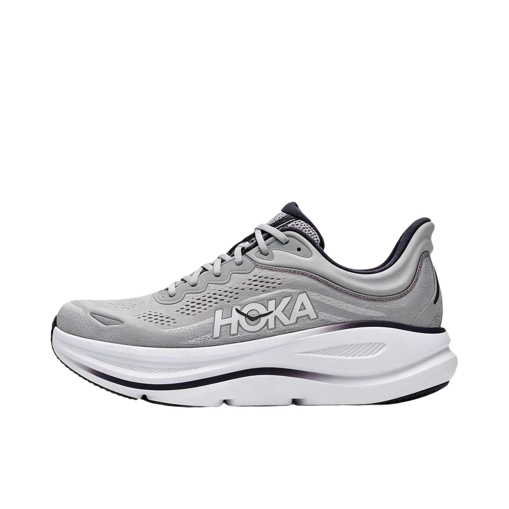 推荐商品：HOKA ONE ONE Bondi 9 越野跑鞋 防滑耐磨缓震透气低帮舒适百搭 低帮/宽版/星辰灰/乌墨蓝