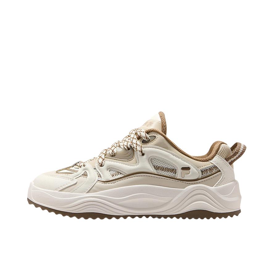推荐商品：FILA/斐乐 旋律鞋 板鞋 复古街头百搭情侣 女款/奶白色/羊皮纸黄