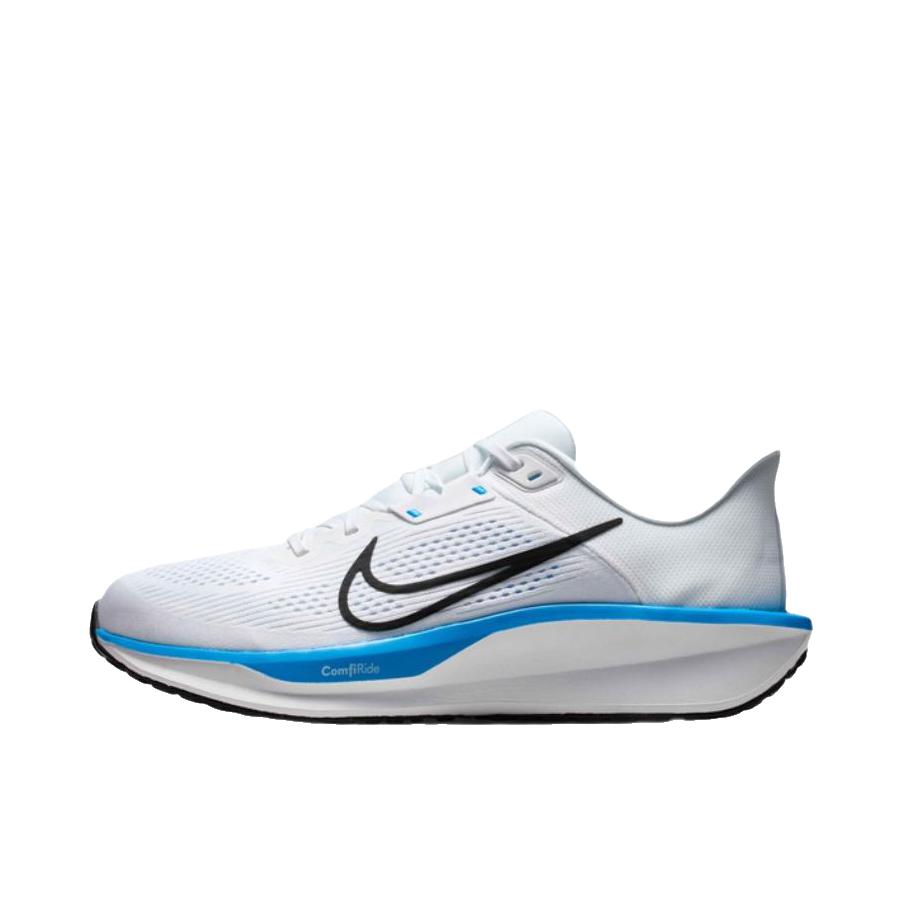 推荐商品：Nike QUEST 6 跑鞋 户外训练健身网面缓震支撑回弹运动轻便泡绵抓地耐用厚实 白色/蓝色英雄/足球灰/黑色
