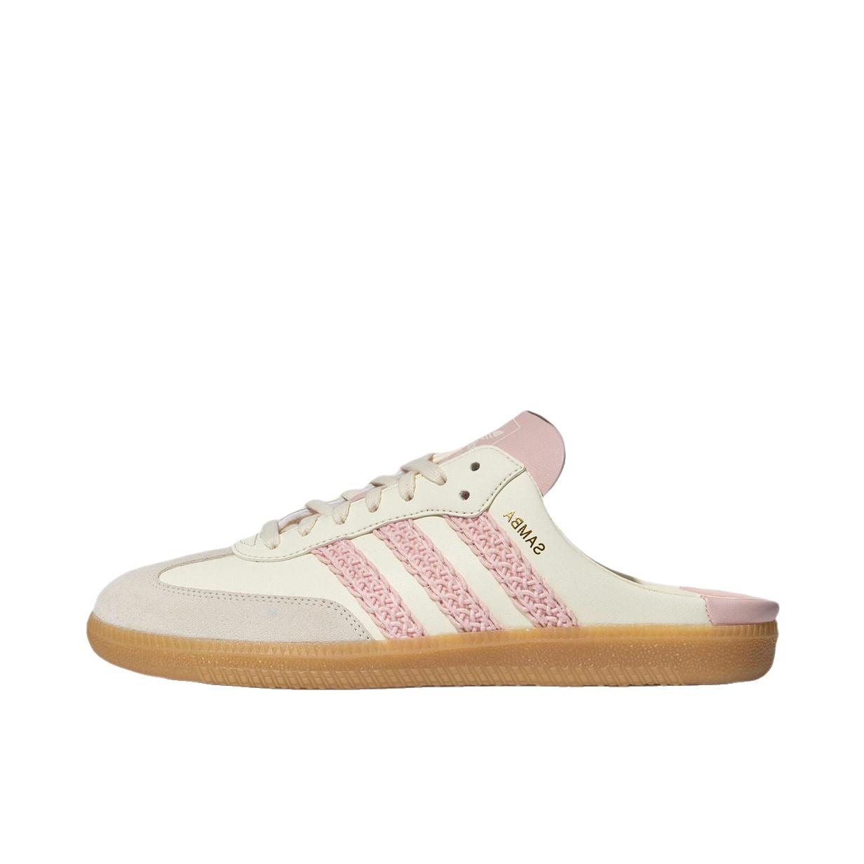 推荐商品：adidas Originals SAMBA OG MULE 穆勒鞋 运动休闲鞋 T头鞋防滑耐磨透气 乳白色/浅粉色/金色