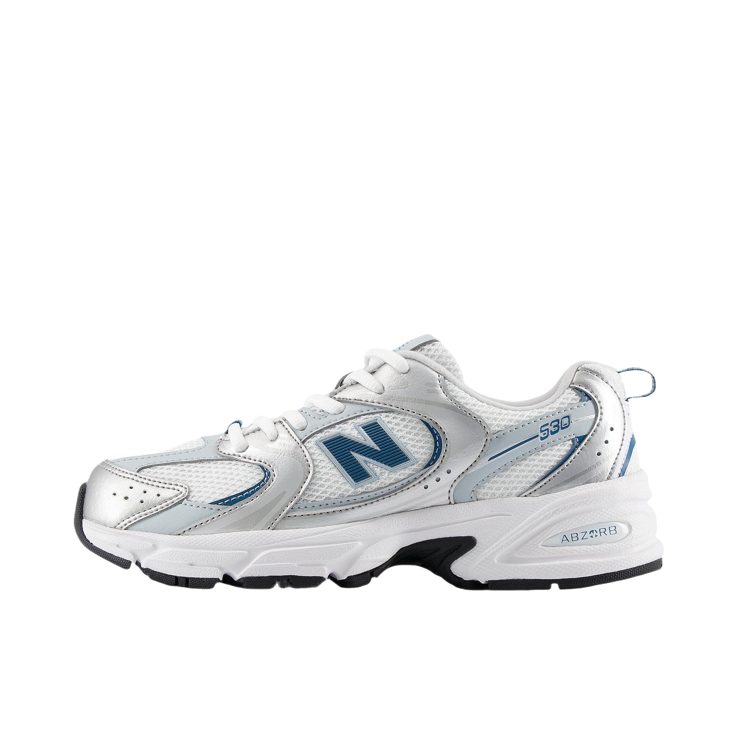 推荐商品：New Balance MR530 跑鞋 圆头经典拼接复古缓震防滑耐磨网面透气支撑 M宽/低帮/网面/大童/银色/白色