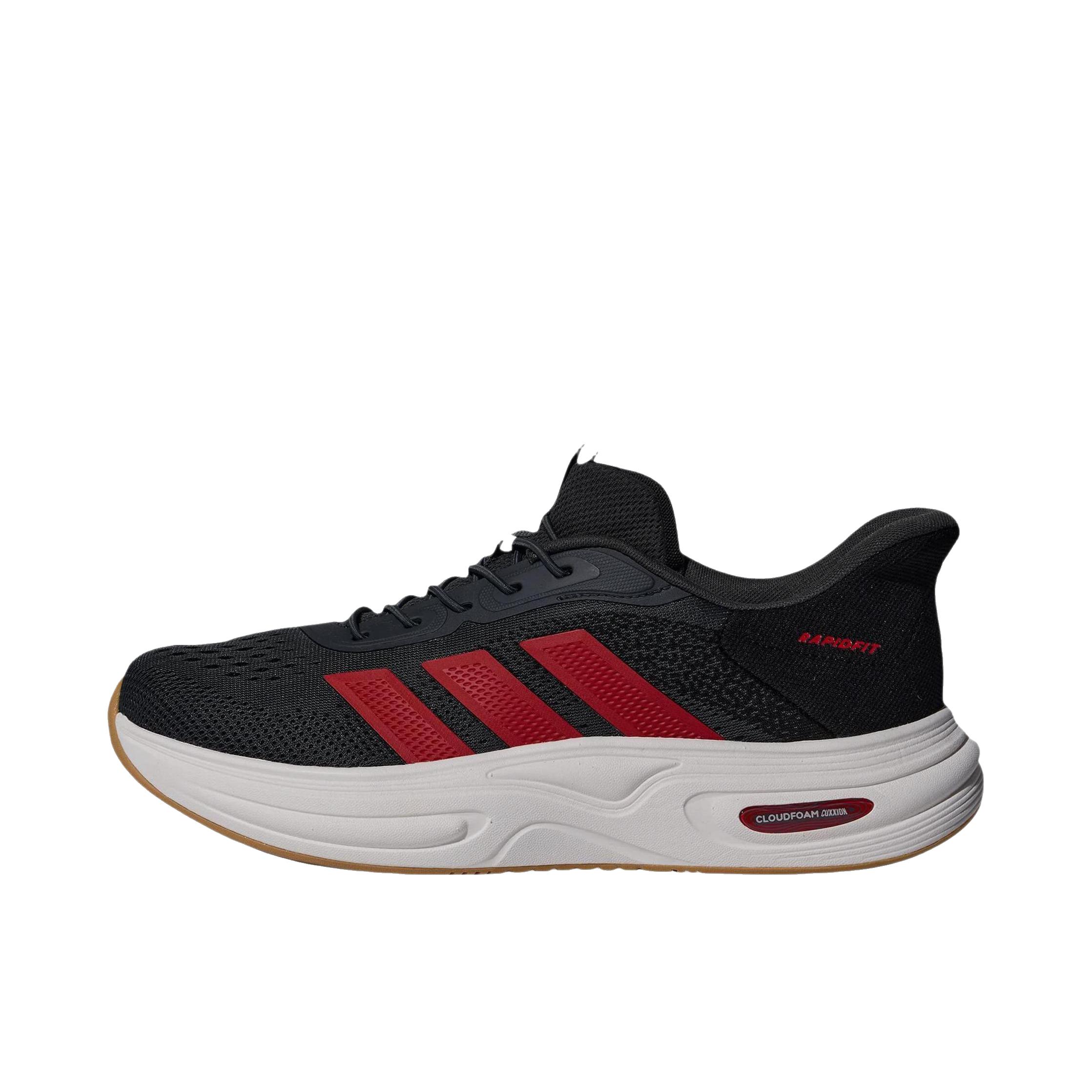 推荐商品：adidas Cloudfoam CUXXION RAPIDFIT 运动休闲鞋 柔软轻便支撑厚底 低帮/黑色/浅猩红/深灰色