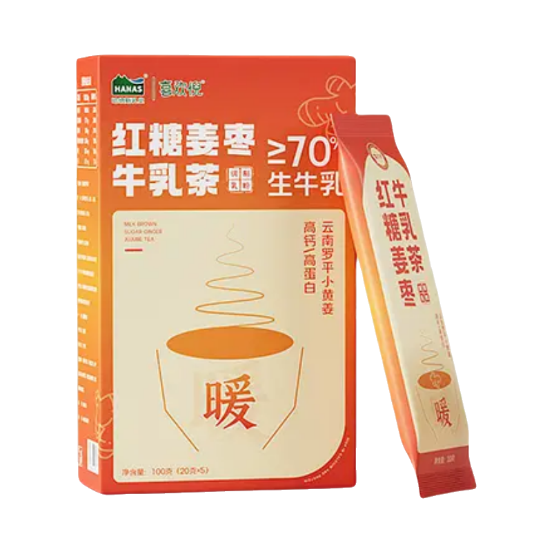 推荐商品：哈纳斯乳业 100g 红糖姜枣牛乳茶 盒装