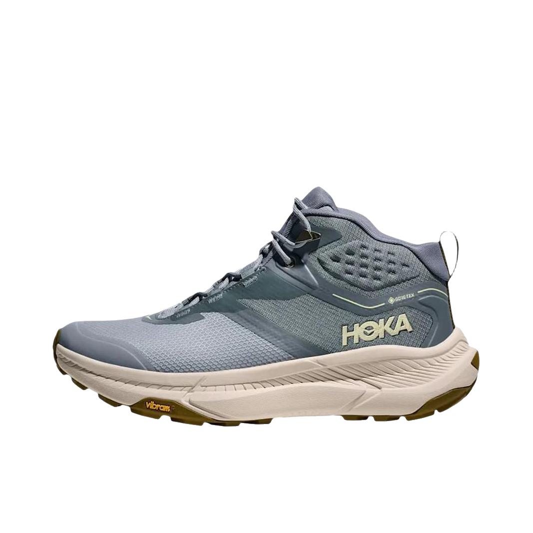 推荐商品：HOKA ONE ONE TRANSPORT HIKE GTX 户外鞋 徒步鞋 防水防滑耐磨 低帮/灰色/蓝色