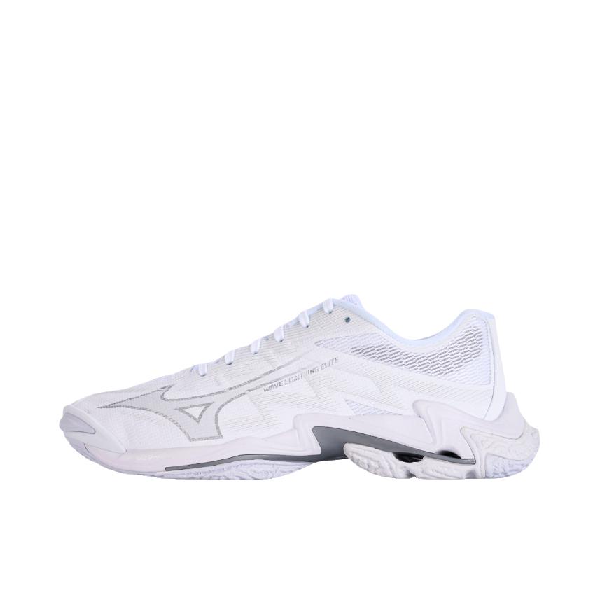 推荐商品：Mizuno/美津浓 Wave Lightning Elite 排球鞋 圆头厚底系带贴合 低帮/白色/银色