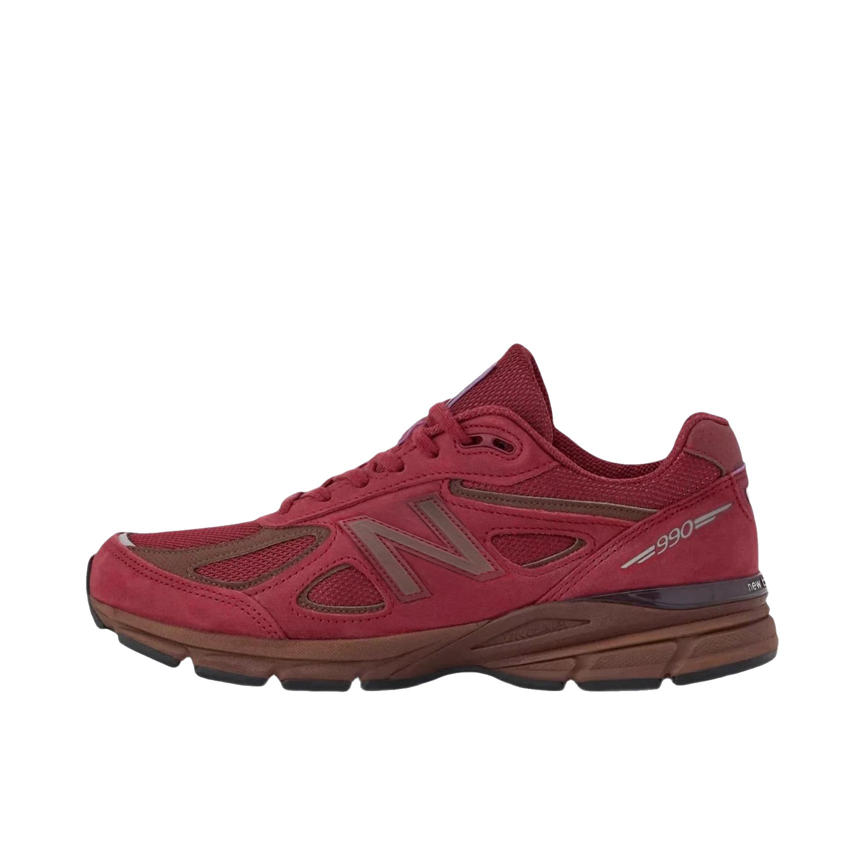 New Balance 990 V4 网布 织物 舒适轻便 减震 防滑耐磨 复古 运动休闲鞋 D宽/低帮/红色/棕色