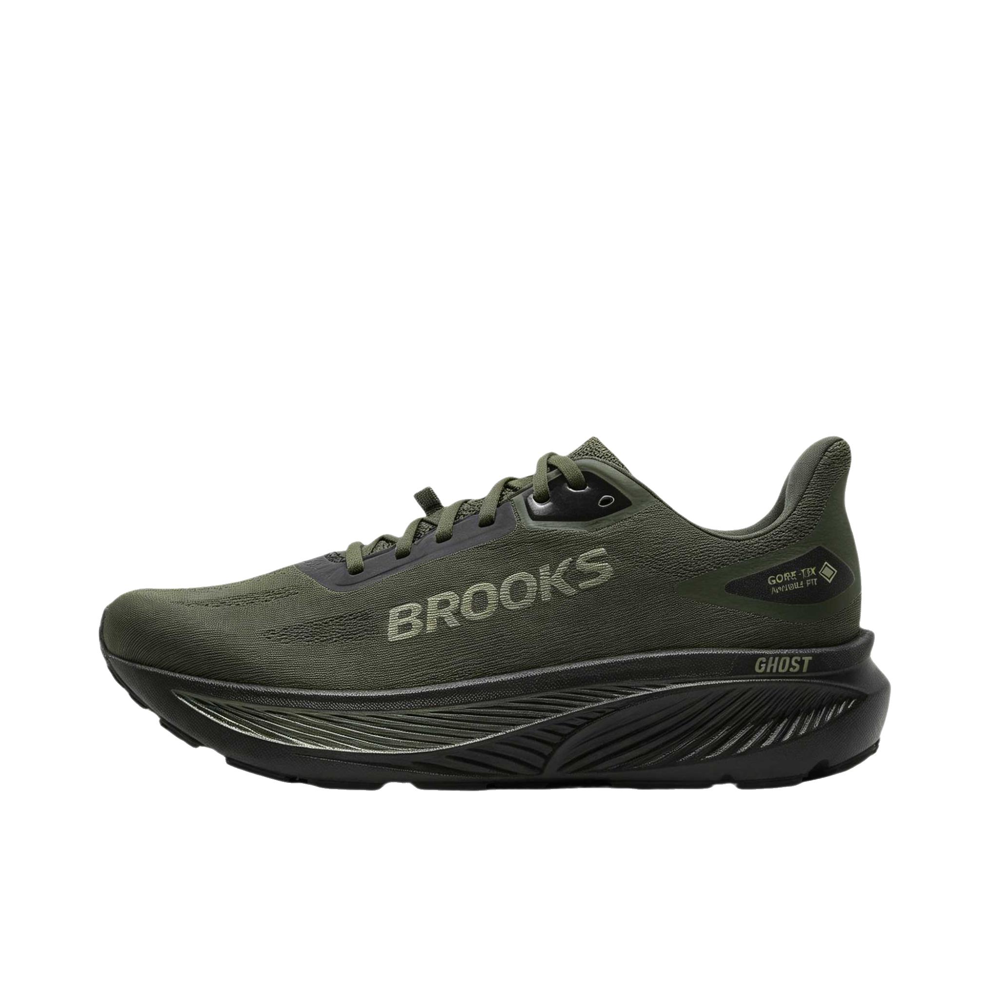 推荐商品：Brooks/布鲁克斯 Ghost 18 GTX 跑鞋 舒适系带圆头 低帮/森林绿/黑色/金属色