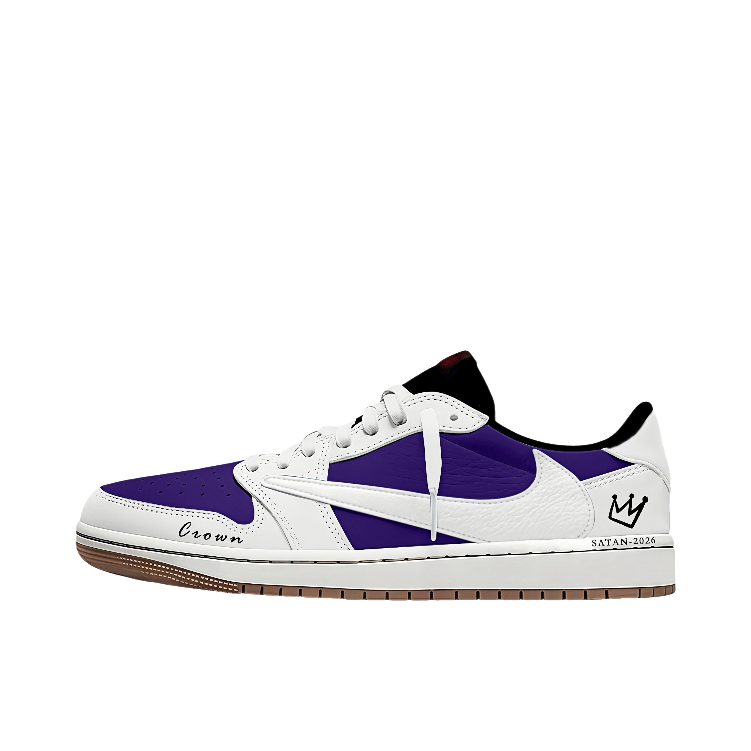 推荐商品：【定制球鞋】Air Jordan 1 减震 耐磨 透气 平跟 复古 潮流 简约 包裹性 防滑 轻便 支撑 增高 板鞋 Travis Scott联名/低帮/白紫倒钩
