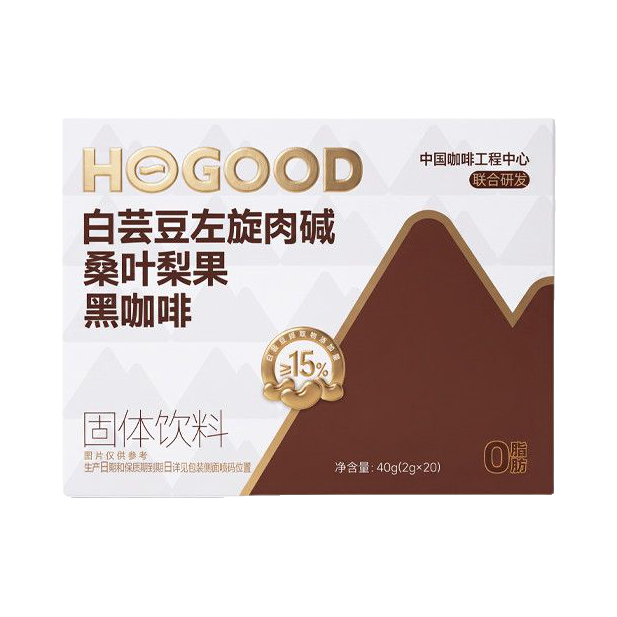 推荐商品：Hogood/后谷 白芸豆左旋肉碱桑叶梨果黑咖啡固体饮料 盒装