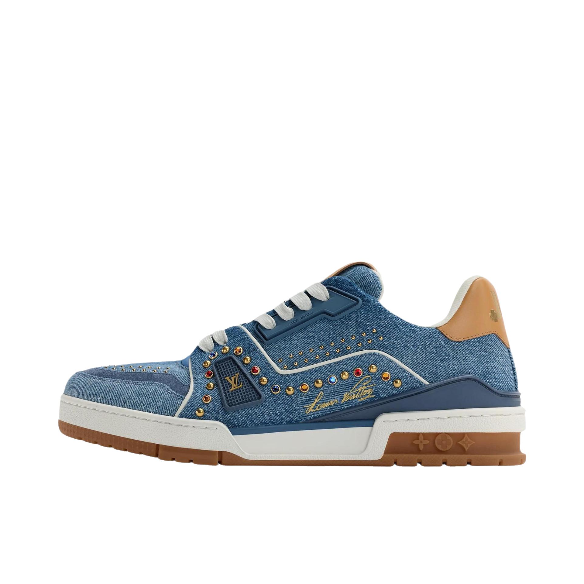 推荐商品：Louis Vuitton Trainer系列 时尚 牛皮 圆头 防滑 轻便 板鞋 低帮/女款/蓝色 