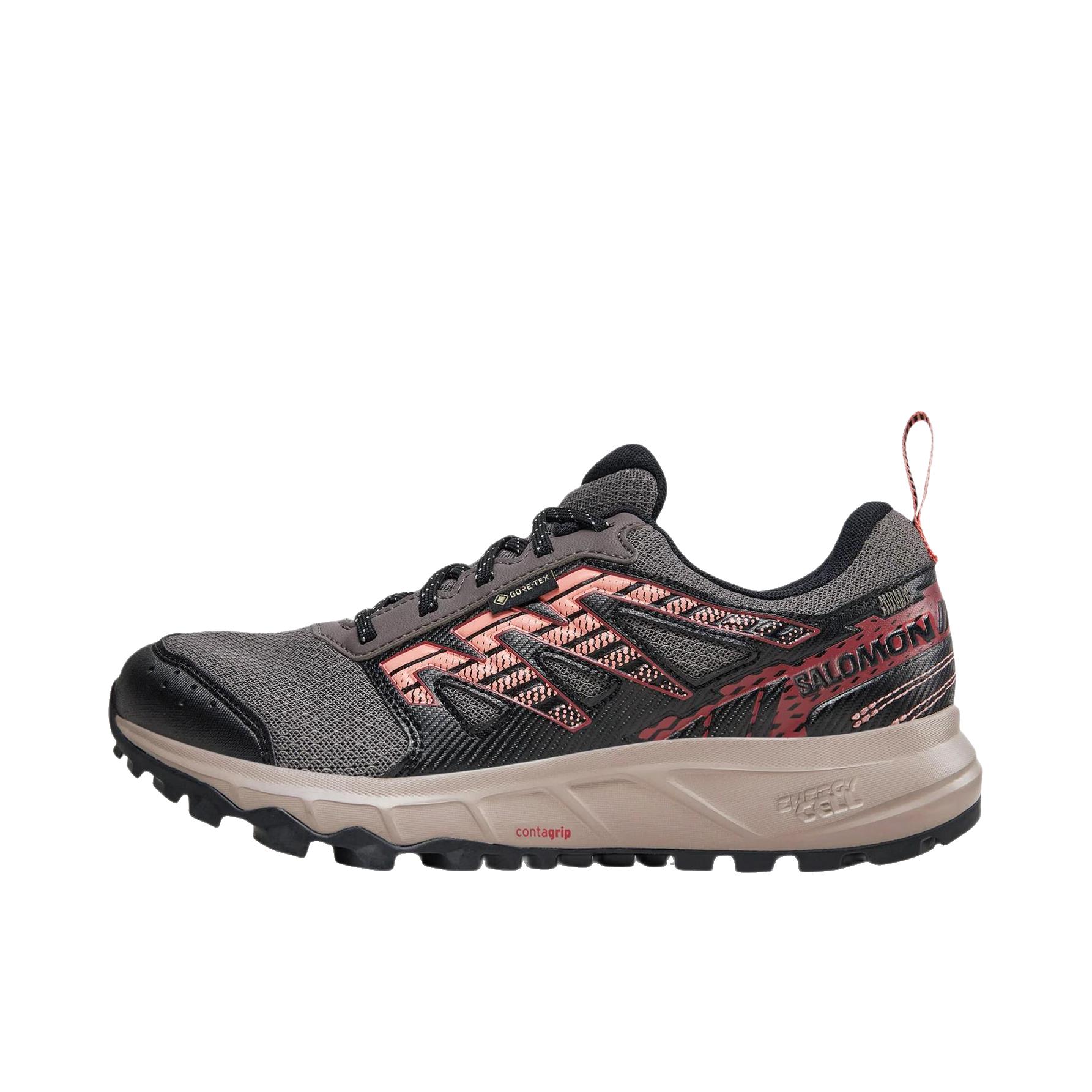 推荐商品：Salomon/萨洛蒙 Wander GTX 跑鞋 低帮圆头防滑耐磨 低帮/女款/黑色/灰色