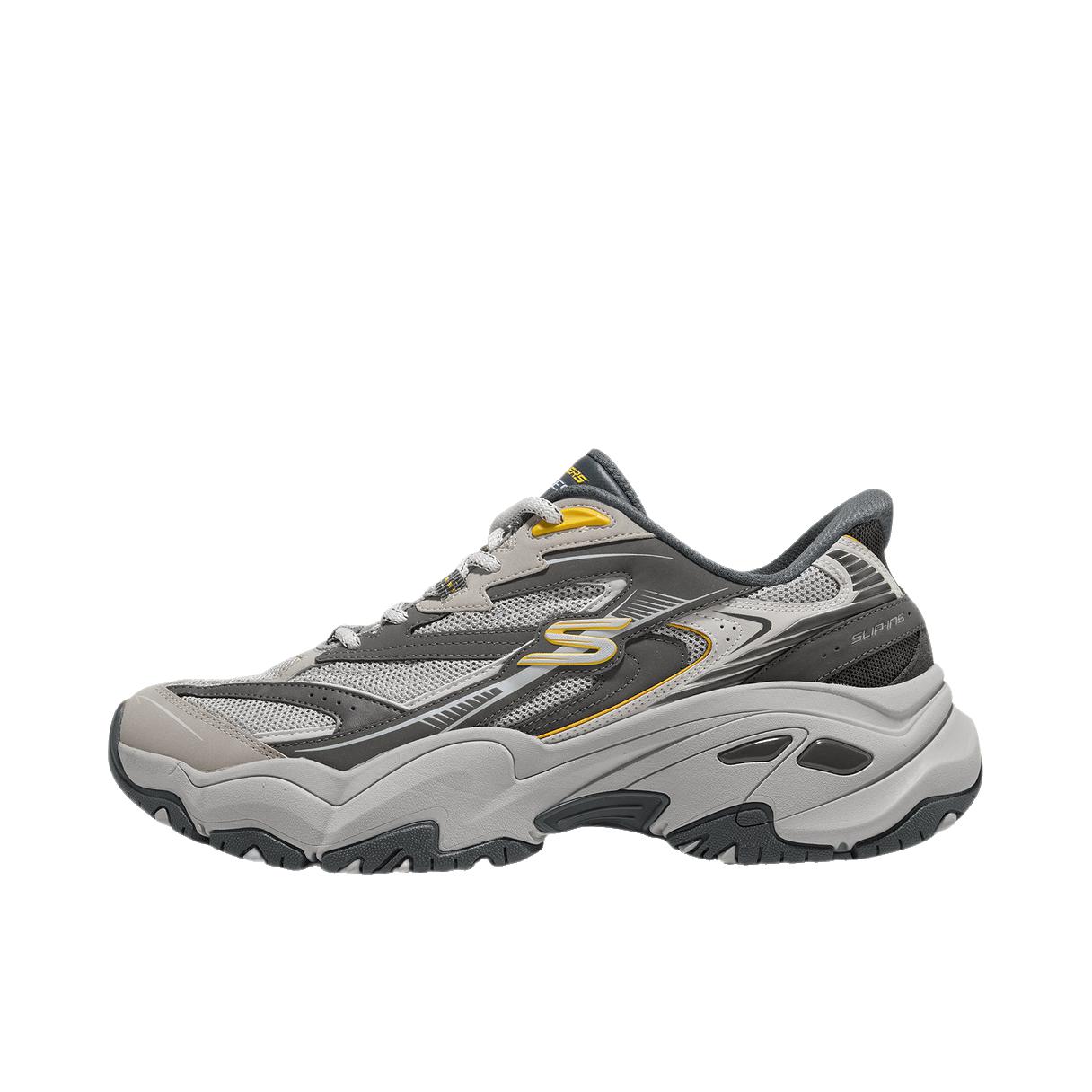 推荐商品：Skechers/斯凯奇 DLITES 老爹鞋 耐磨透气舒适 迷雾灰/灰色/橘色