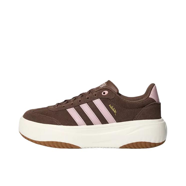 推荐商品：adidas FLARE PLATFORM 运动休闲鞋 防滑厚底橡胶圆头 女款/岩层深土地棕/混合丁香紫/汉玉白