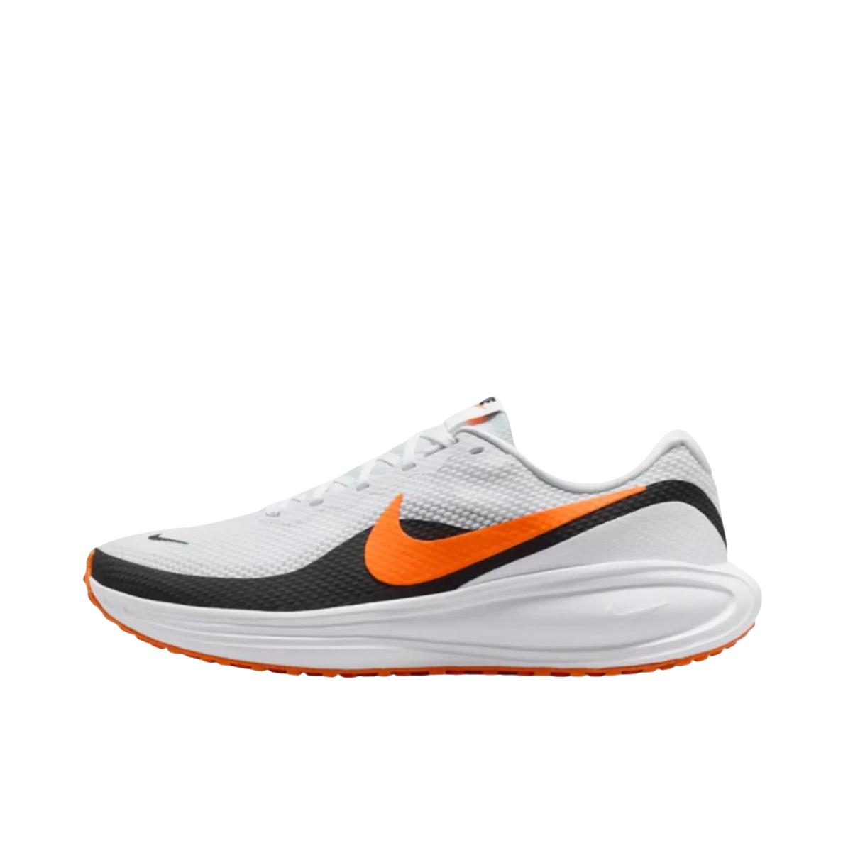 推荐商品：Nike Revolution 8 跑鞋 网布百搭防滑耐磨低帮缓震训练网面回弹轻便春夏支撑短跑贴合圆头 白色/橙色