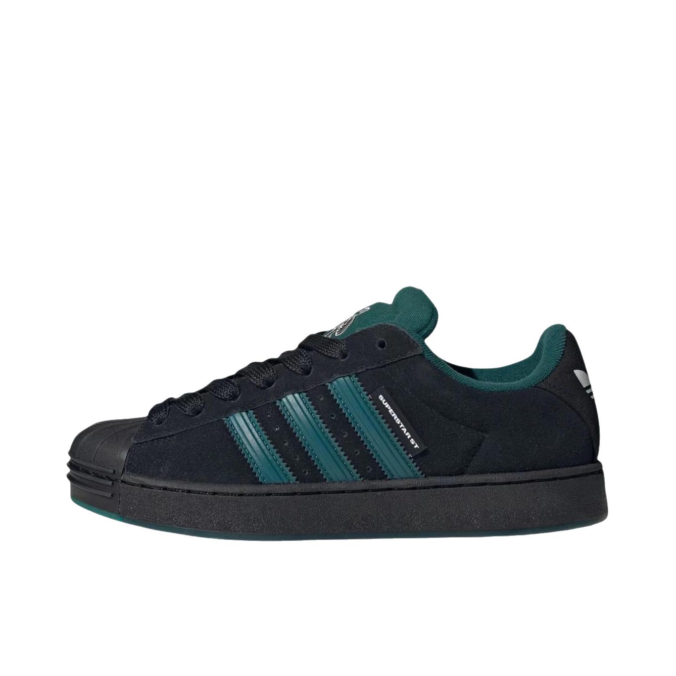 推荐商品：adidas Originals SUPERSTAR ST 板鞋 圆头平跟橡胶贴合耐穿 核心黑/深绿色/云白色
