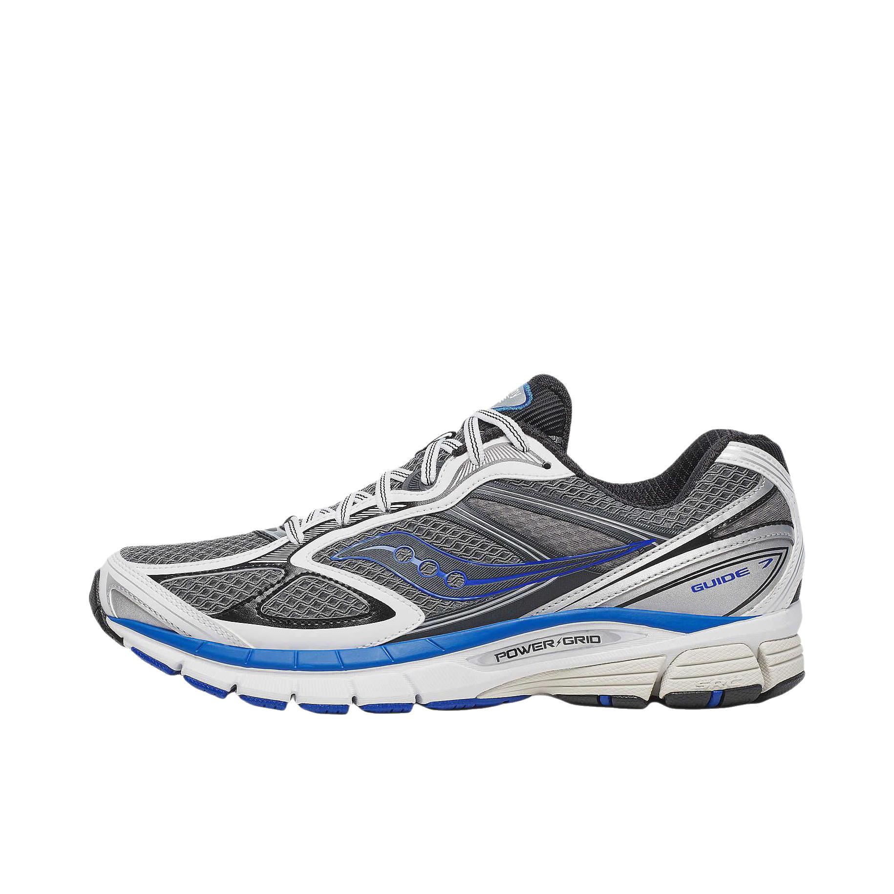 推荐商品：Saucony/索康尼 PROGRID GUIDE 7 跑鞋 耐磨复古美观缓震防滑千禧 灰色/白色/蓝色