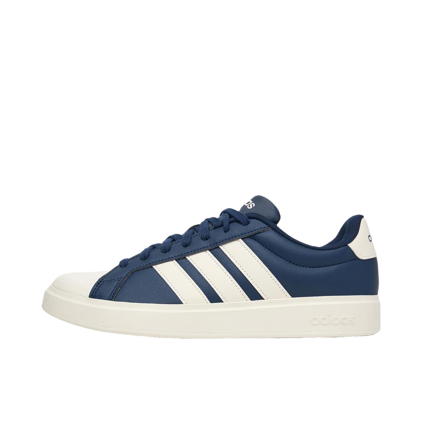 推荐商品：adidas STREETTALK 板鞋 休闲运动舒适合成革贴合圆头 低帮/蓝色/白色