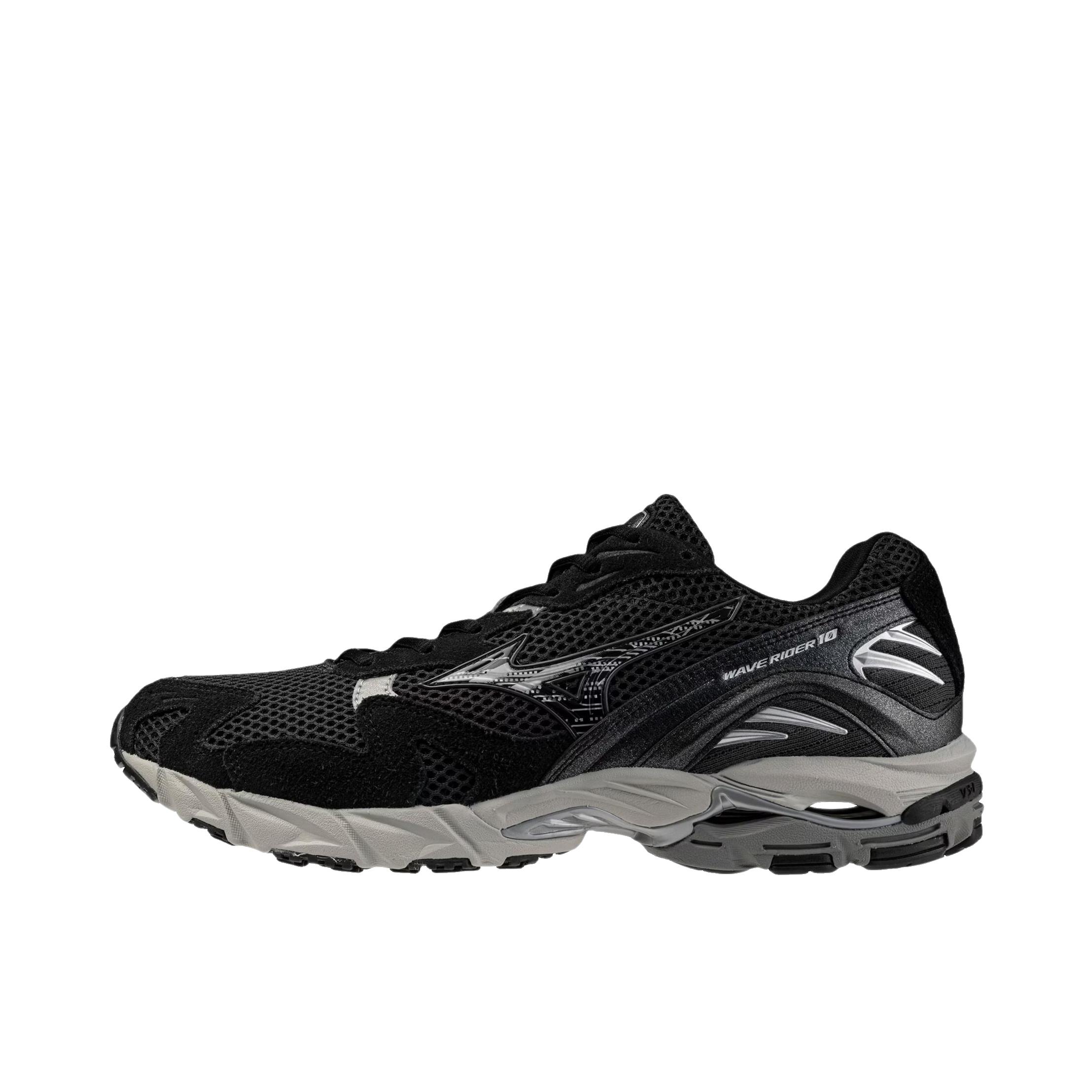 推荐商品：Mizuno/美津浓  Wave Rider 10  经典减震 防滑耐磨 轻便  网布 透气 织物 复古 合成革 运动  跑鞋 低帮/深黑色