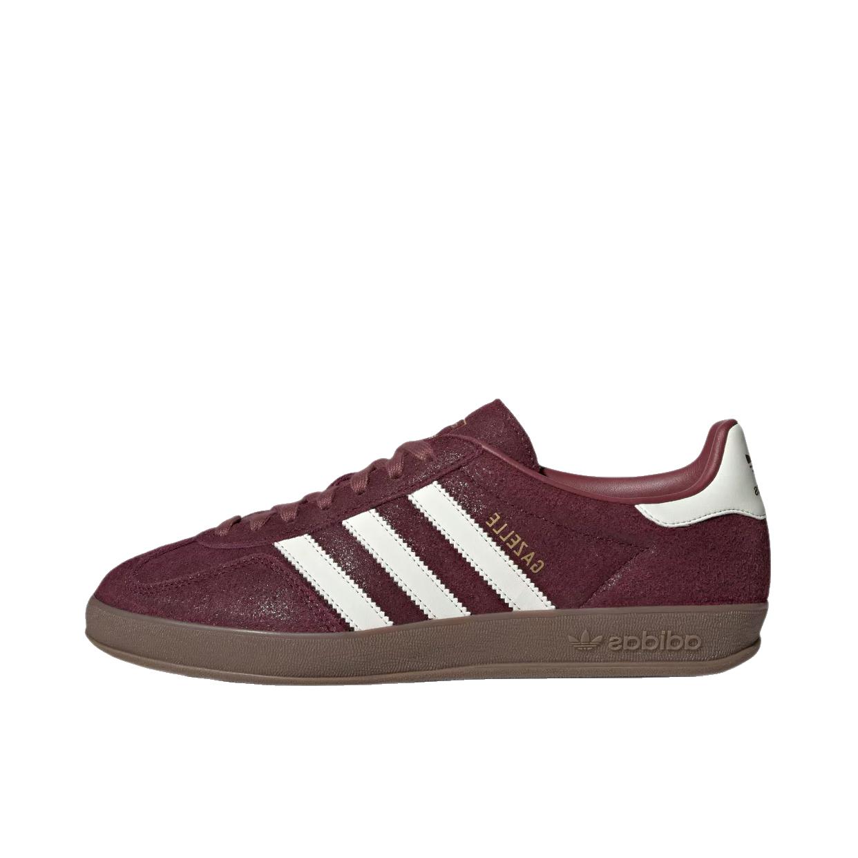 推荐商品：adidas Originals Gazelle Indoor T头鞋 德训鞋 板鞋 舒适缓震防滑耐磨绒面革复古 酱紫色/汉玉白/淡雅深红