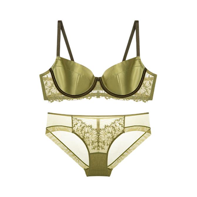 推荐商品：atelier intimo/青色 法式蕾丝亲肤超薄文胸套装 女装 QS3SS10152 明茶绿/光面杯/套装