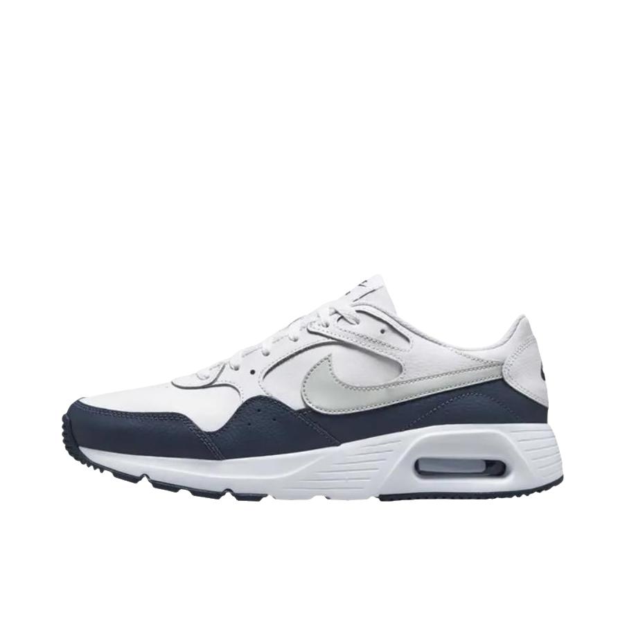 推荐商品：Nike Air Max SC 防滑耐磨 舒适缓震 网布透气 织物 气垫 减震 复古 合成革 耐穿 运动休闲鞋 白色/藏蓝色
