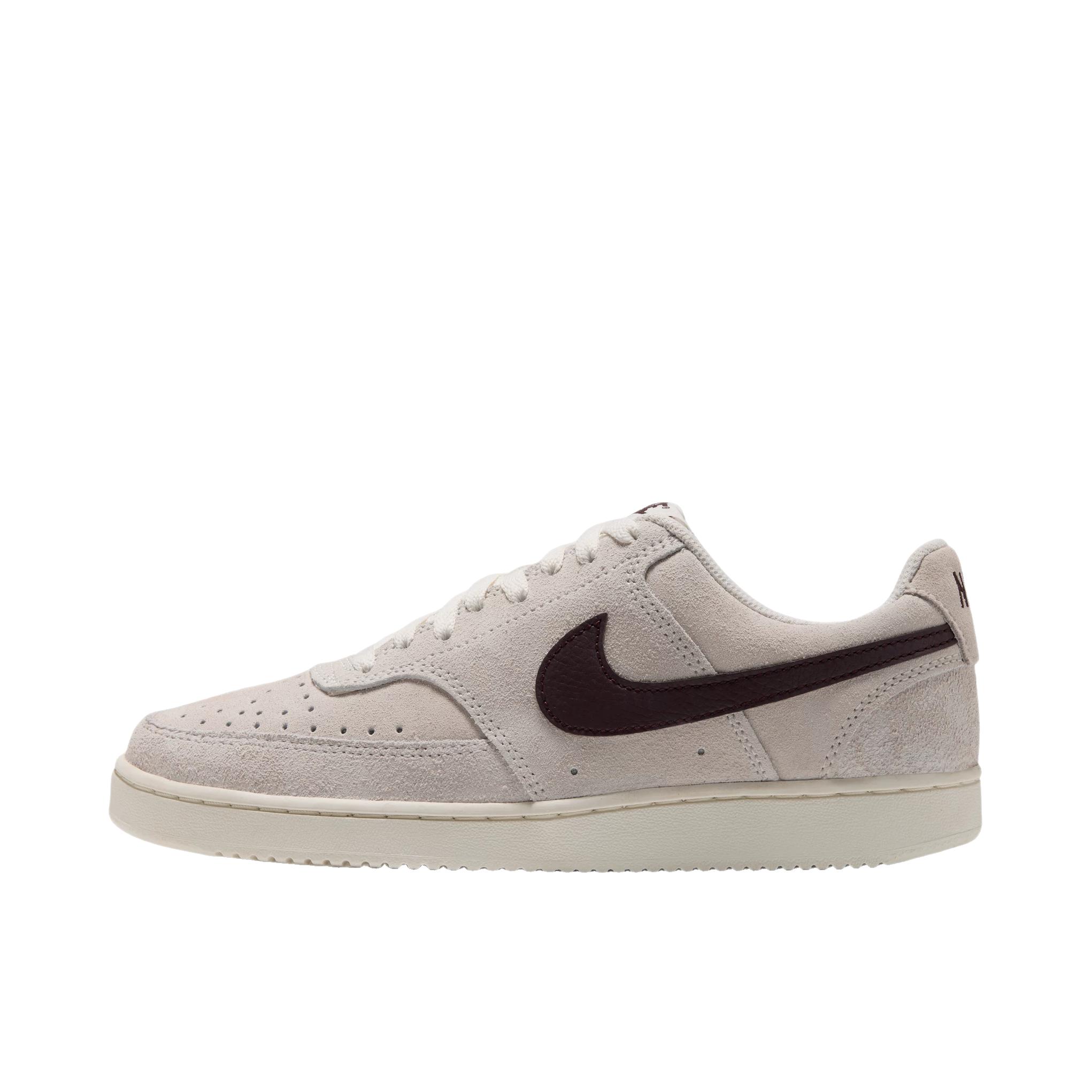 推荐商品：Nike Court Vision 板鞋 复古缓震抓地防滑轻便 低帮/帆白色/神秘枣红