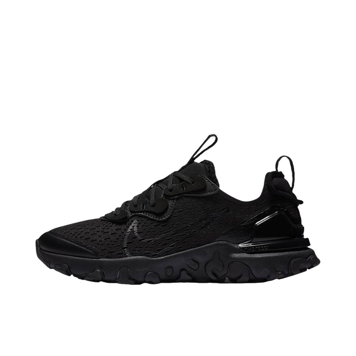 推荐商品：Nike React Vision 跑鞋 耐磨缓震休闲轻便透气机能解构运动织物合成革泡棉包裹性 GS款/低帮/纯黑色