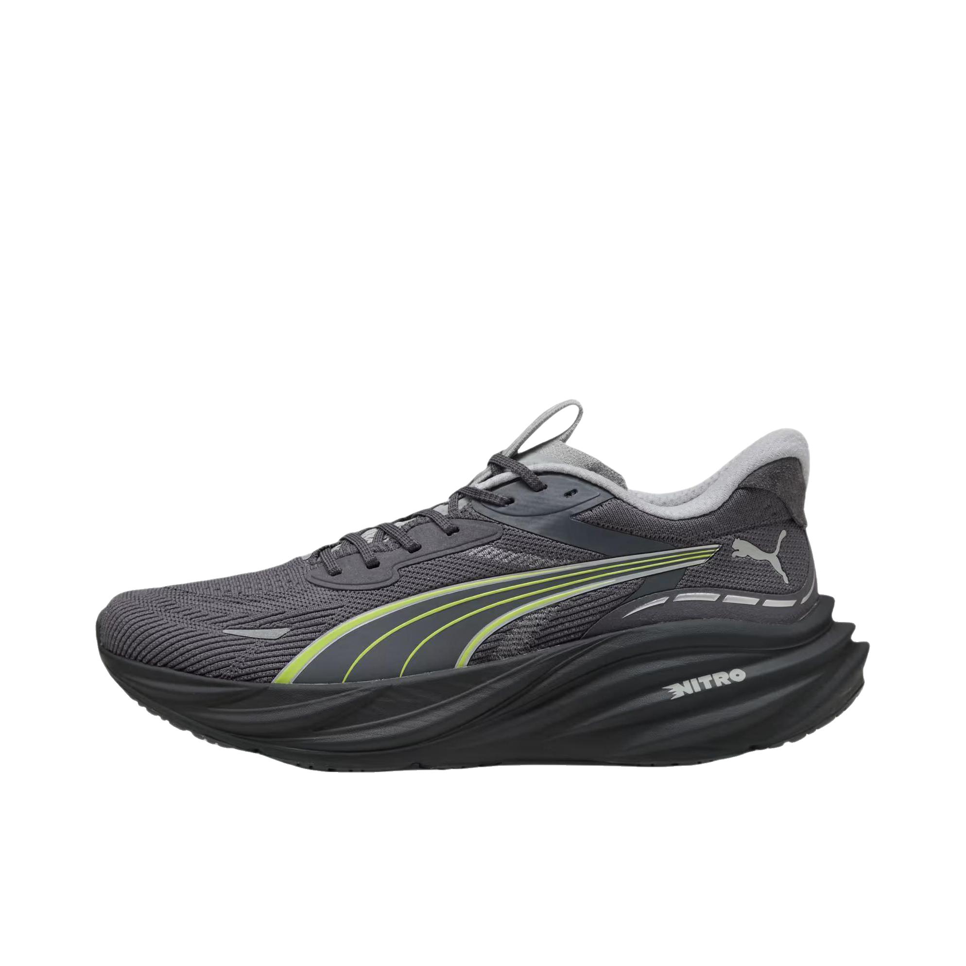 推荐商品：Puma/彪马 Magnify Nitro 3 跑鞋 系带圆头减震透气 低帮/忧郁灰/阳光青柠色