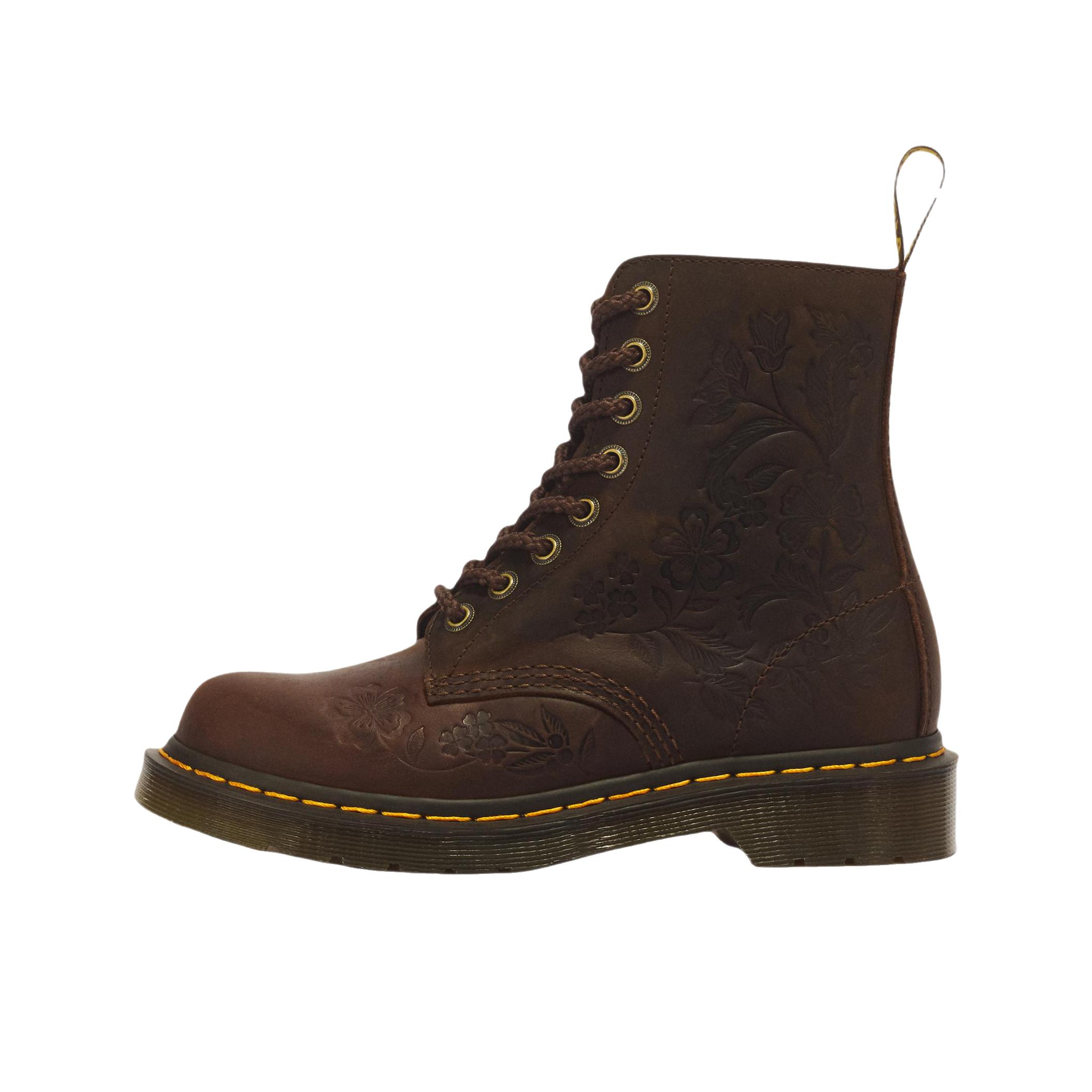 推荐商品：Dr. Martens Pascal Deboss Floral 马丁靴 休闲百搭短筒 深棕色