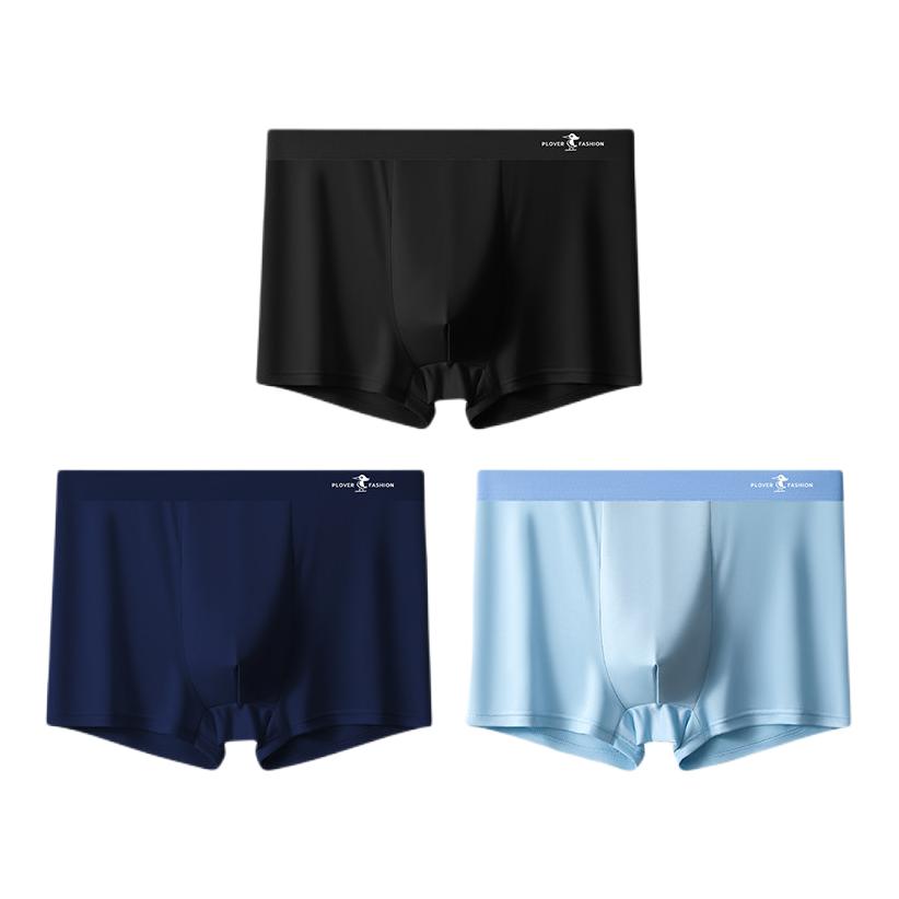 推荐商品：PLOVER 2026SS 冰丝薄款凉感透气男士平角内裤 5002 黑+深蓝+浅蓝/3条装
