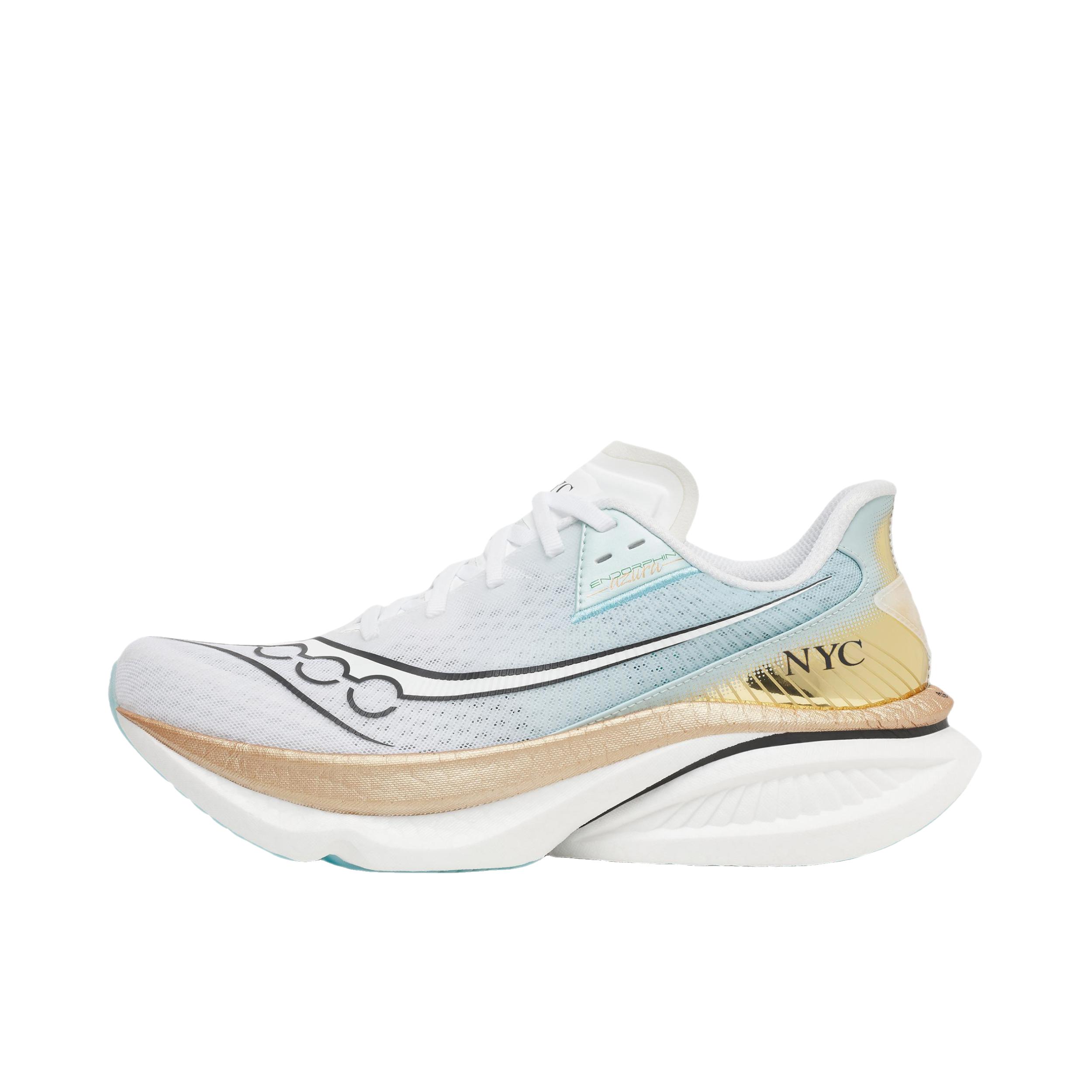 推荐商品：Saucony/索康尼 Endorphin Azura 跑鞋 柔软休闲轻便舒适回弹贴合训练 低帮/白色/金色