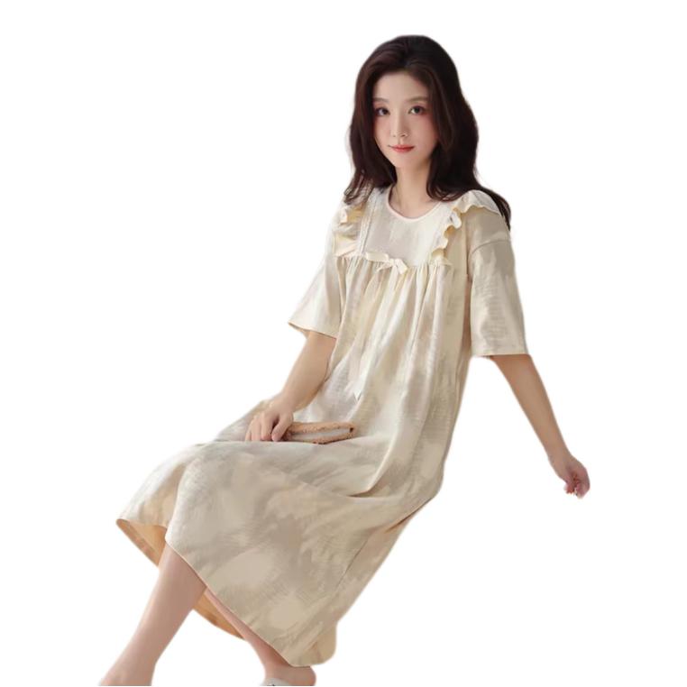 推荐商品：都市丽人 2026SS 透气纯棉可外穿短袖睡裙 女装 DLMD2H61603 浅杏晕染
