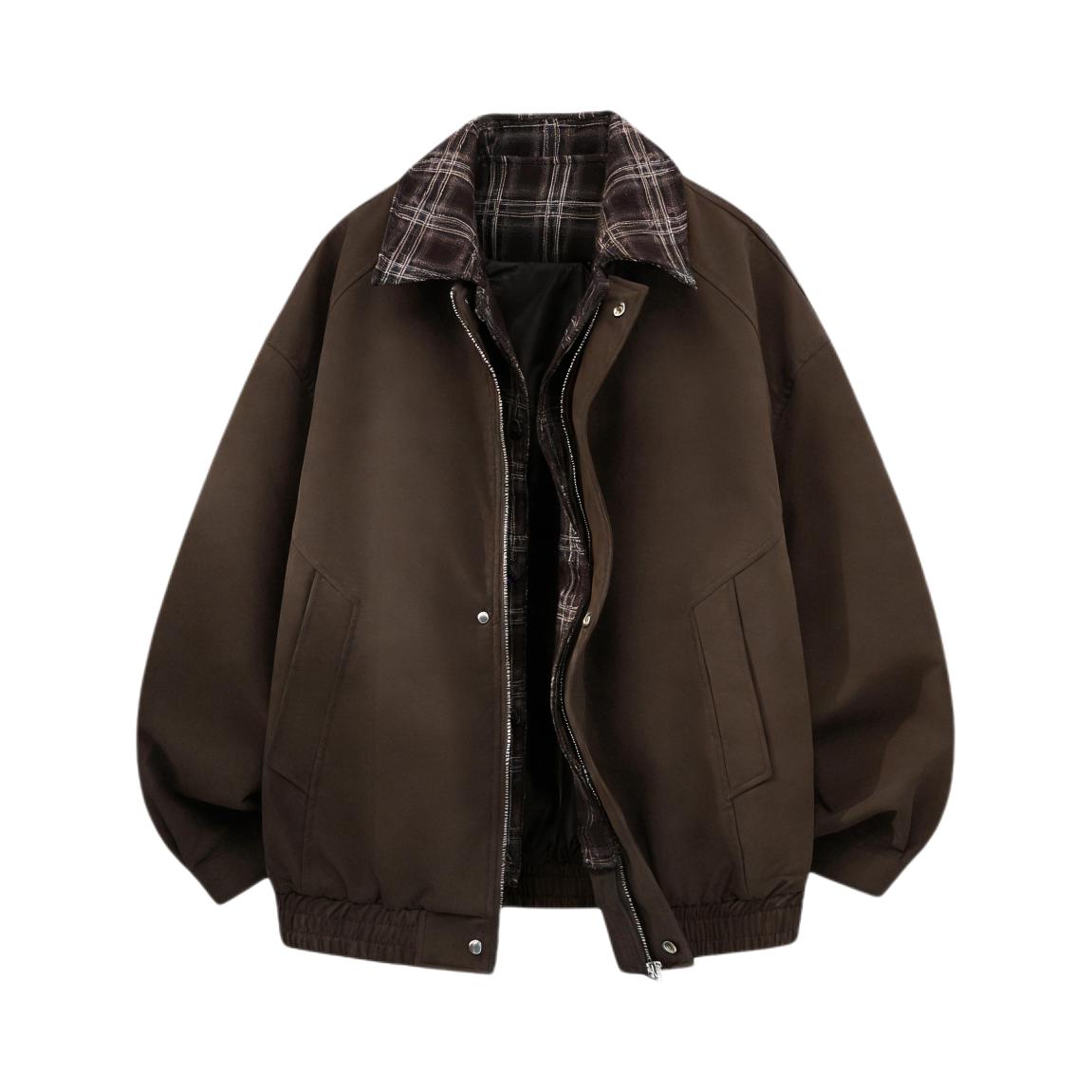 推荐商品：FORCEPULR 2026SS 短款拼接翻领长袖棉服 F-YH2430478 棕/薄款
