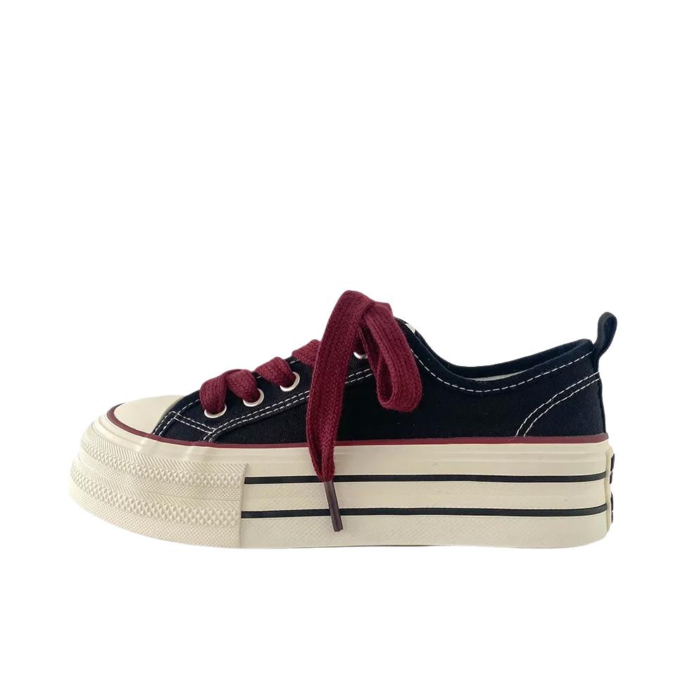 推荐商品：季季駺品 帆布鞋 帆布韩版百搭厚底 LPXXK30 女款/黑色/红色