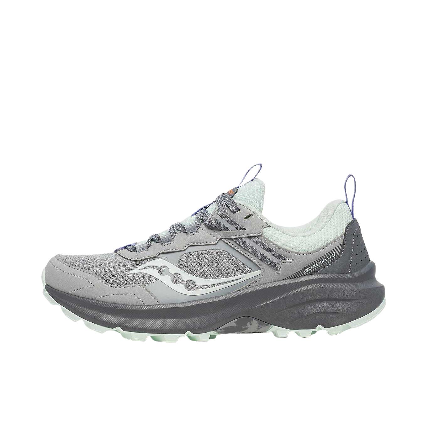 推荐商品：Saucony/索康尼 Excursion TR17 远足 舒适缓震 防滑耐磨 透气 低帮 越野 入门级 运动 跑鞋 低帮/女款/化石色/水蓝色 