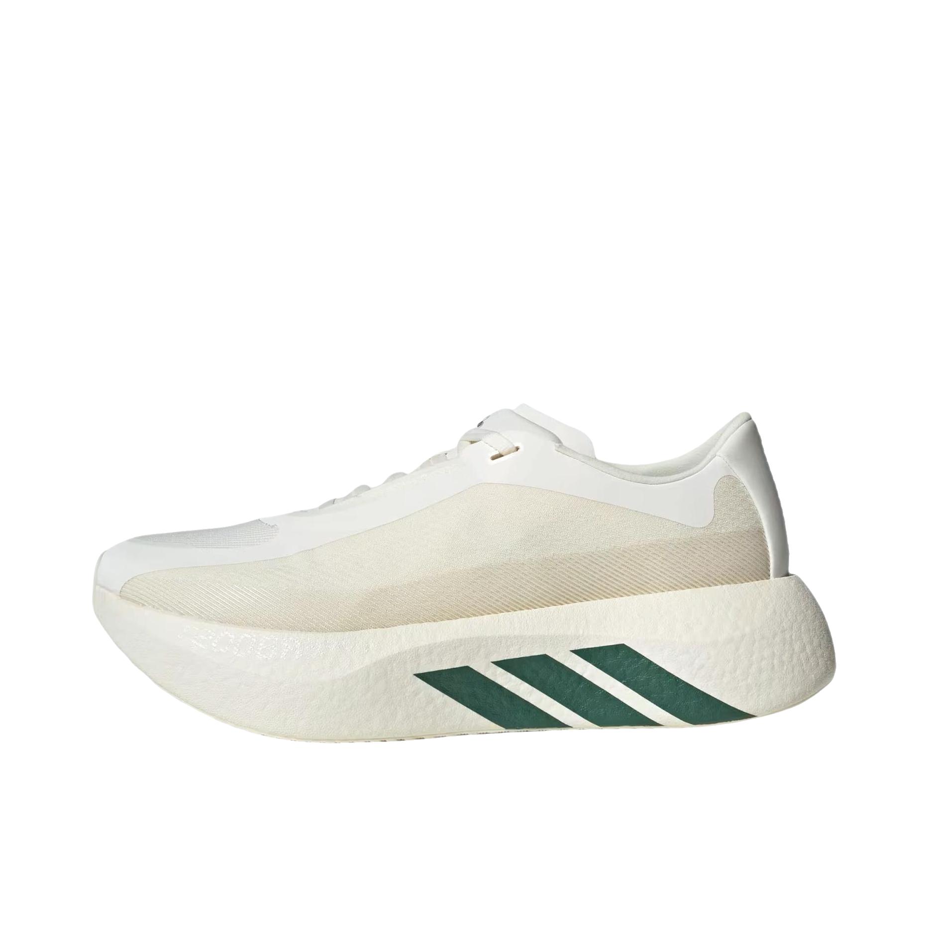 推荐商品：adidas Hyperboost Edge 跑鞋 系带圆头厚底贴合 低帮/米白色/学院绿/金色