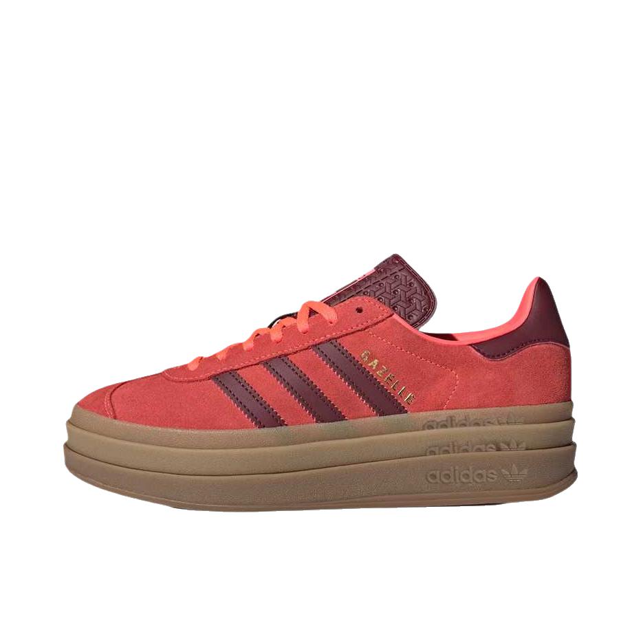 推荐商品：adidas Originals Gazelle Bold T头鞋 德训鞋 运动休闲鞋 经典厚底防滑耐磨贴合 低帮/太阳涡轮/暗影红/金色金属