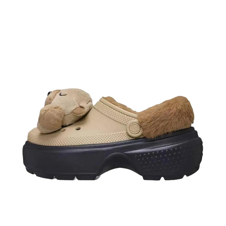 推荐商品：Crocs/卡骆驰 Stomp Clog 雪屋 暖棉 防滑耐磨 舒适透气 时尚百搭 外穿 洞洞鞋 凉鞋 加绒/女款/淡棕色/彩色