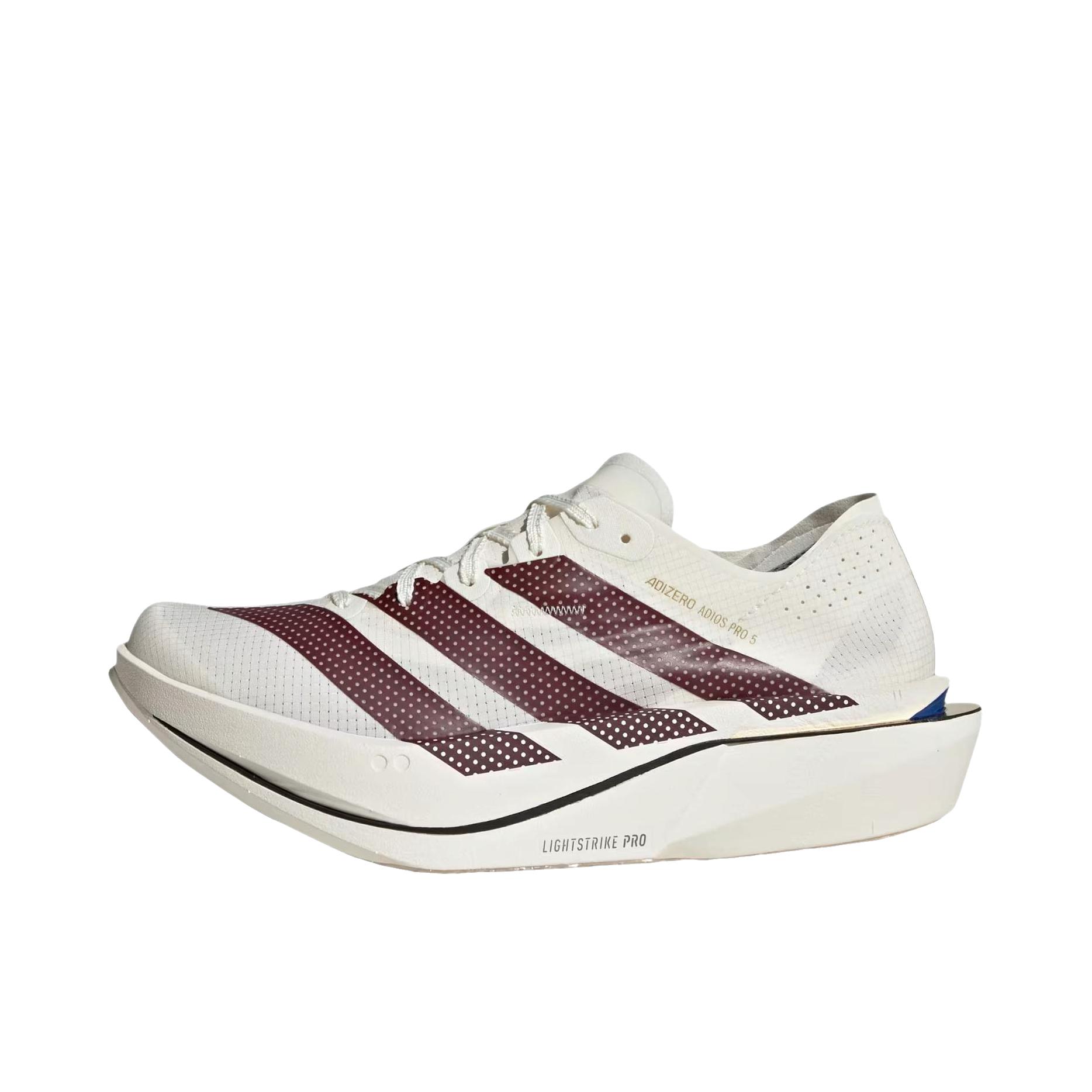推荐商品：adidas Adizero Adios Pro 5 跑鞋 轻量化竞速碳板 低帮/米色/白色/暗红色/宝蓝色