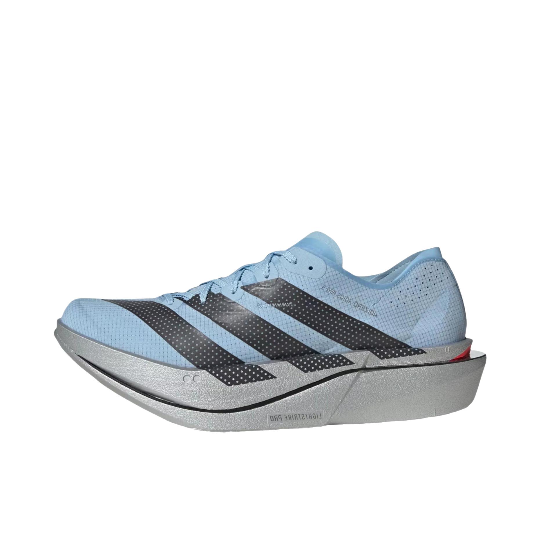 推荐商品：adidas Adizero Adios Pro 5 跑鞋 轻量化竞速碳板 低帮/晴空蓝/碳黑色/金属银