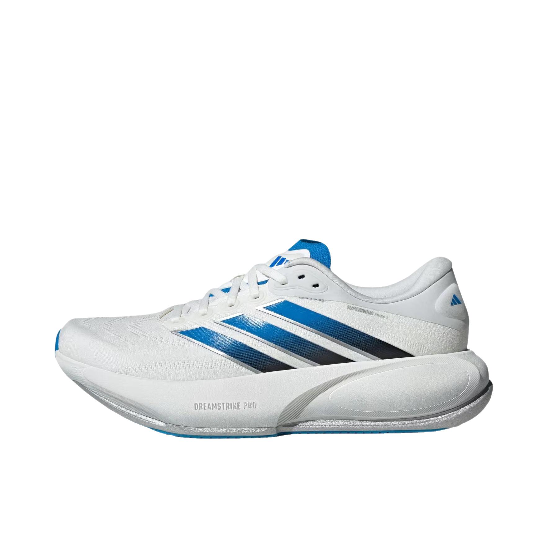 推荐商品：adidas Supernova Prima 3 跑鞋 耐磨舒适轻便 低帮/水晶白/蓝色冲击/核心黑